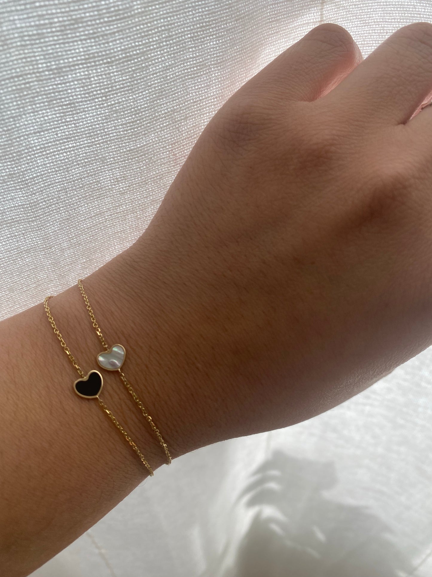 14K Gold Heart Onyx/ Mother of Pearl Bracelet
