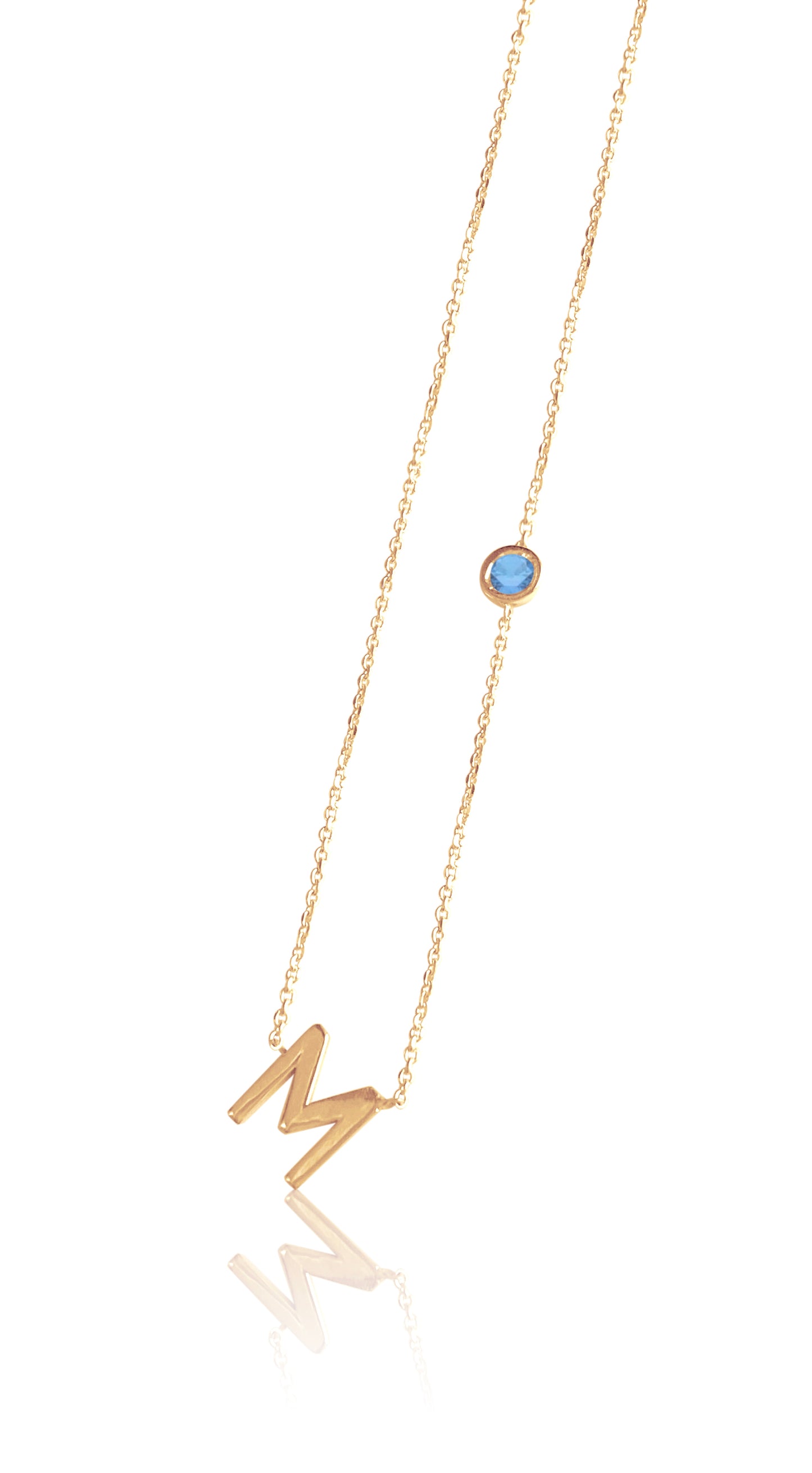 14KT Gold Initial & Birthstone Necklace