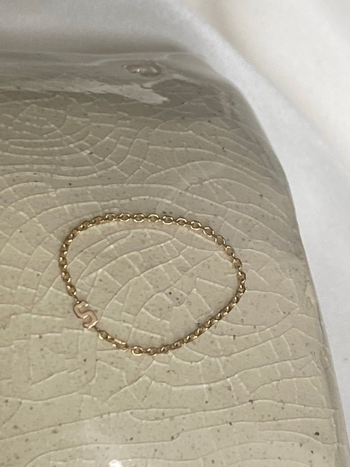 14K Gold Soft Chain Tiny Initial Ring