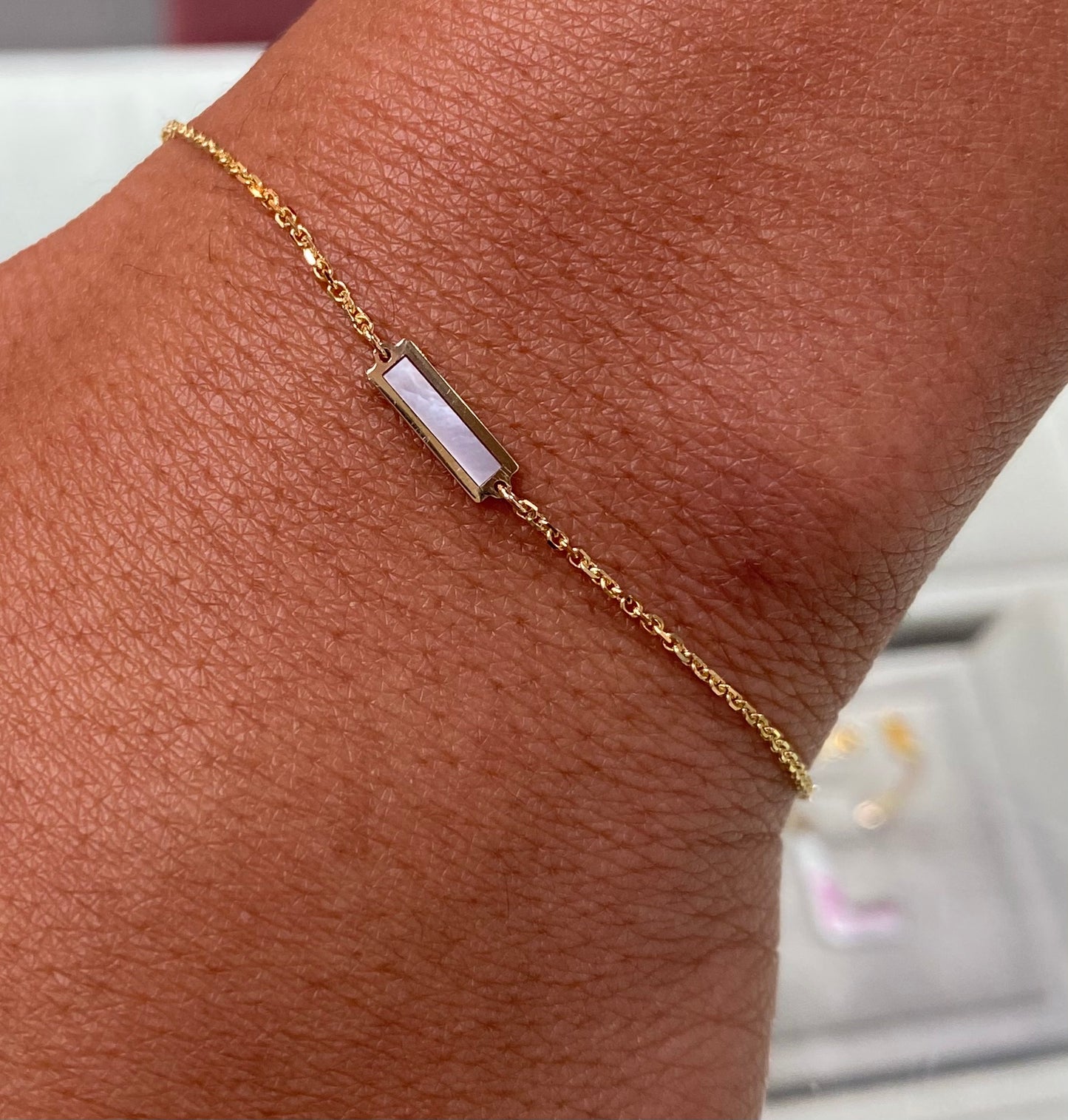 14K Gold Turquoise/Mother Of Pearl Bar Bracelet