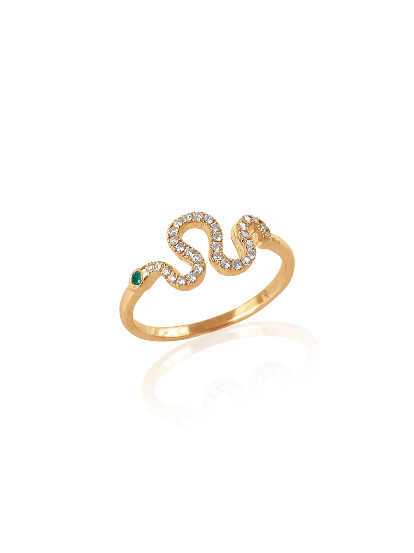 14k Gold Diamond & Emerald Snake Ring