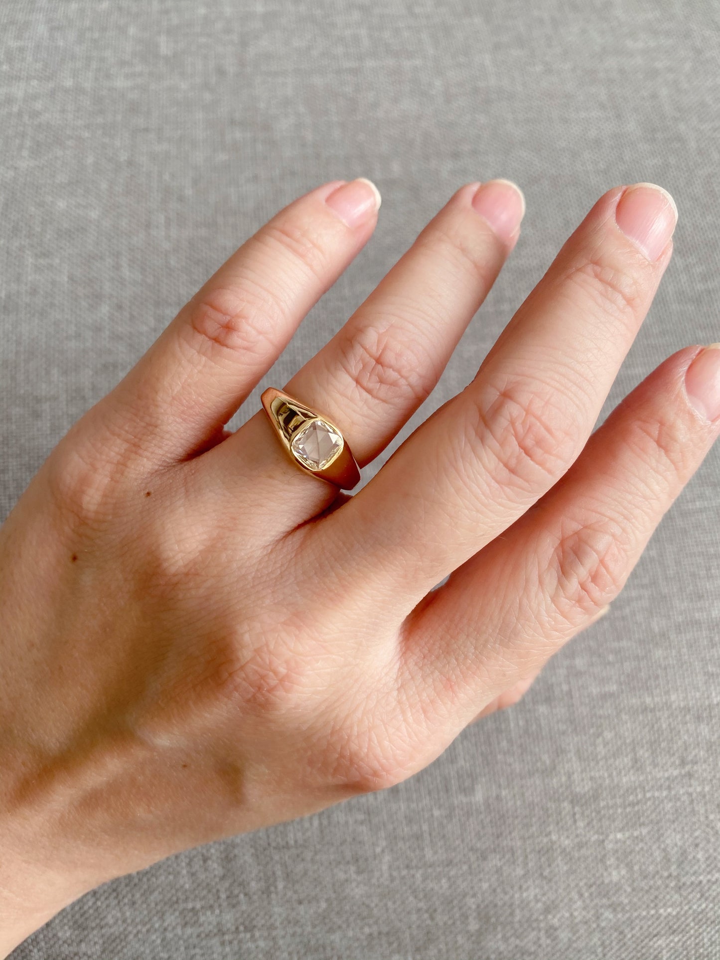 14K Gold Rose Cut Diamond Signet Ring