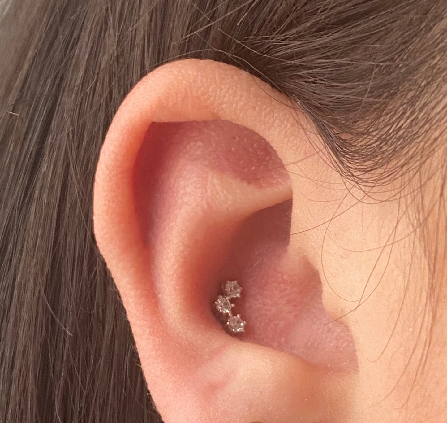 14K Gold Push Flat Back Three Diamond Earring