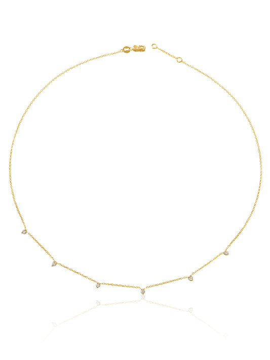 14k Gold Dangling Prong Mini Diamond Necklace
