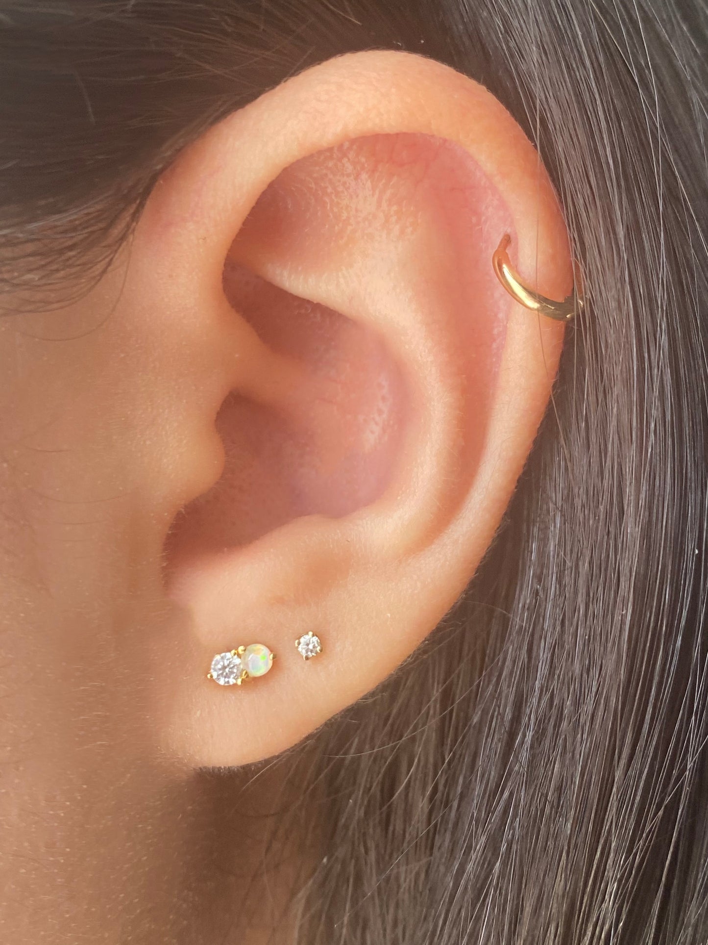 14K Gold Push Flat Back Diamond & Opal Earring