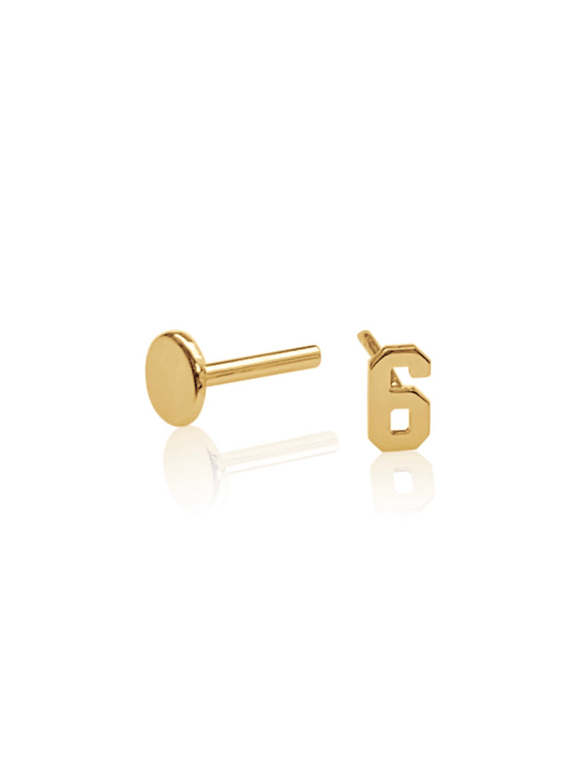 14K Gold Push Flat Back Mini Number Earring