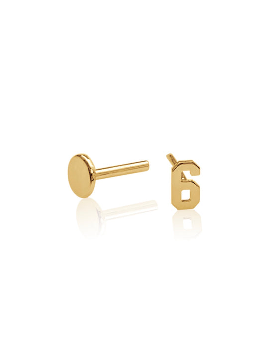 14K Gold Push Flat Back Mini Number Earring