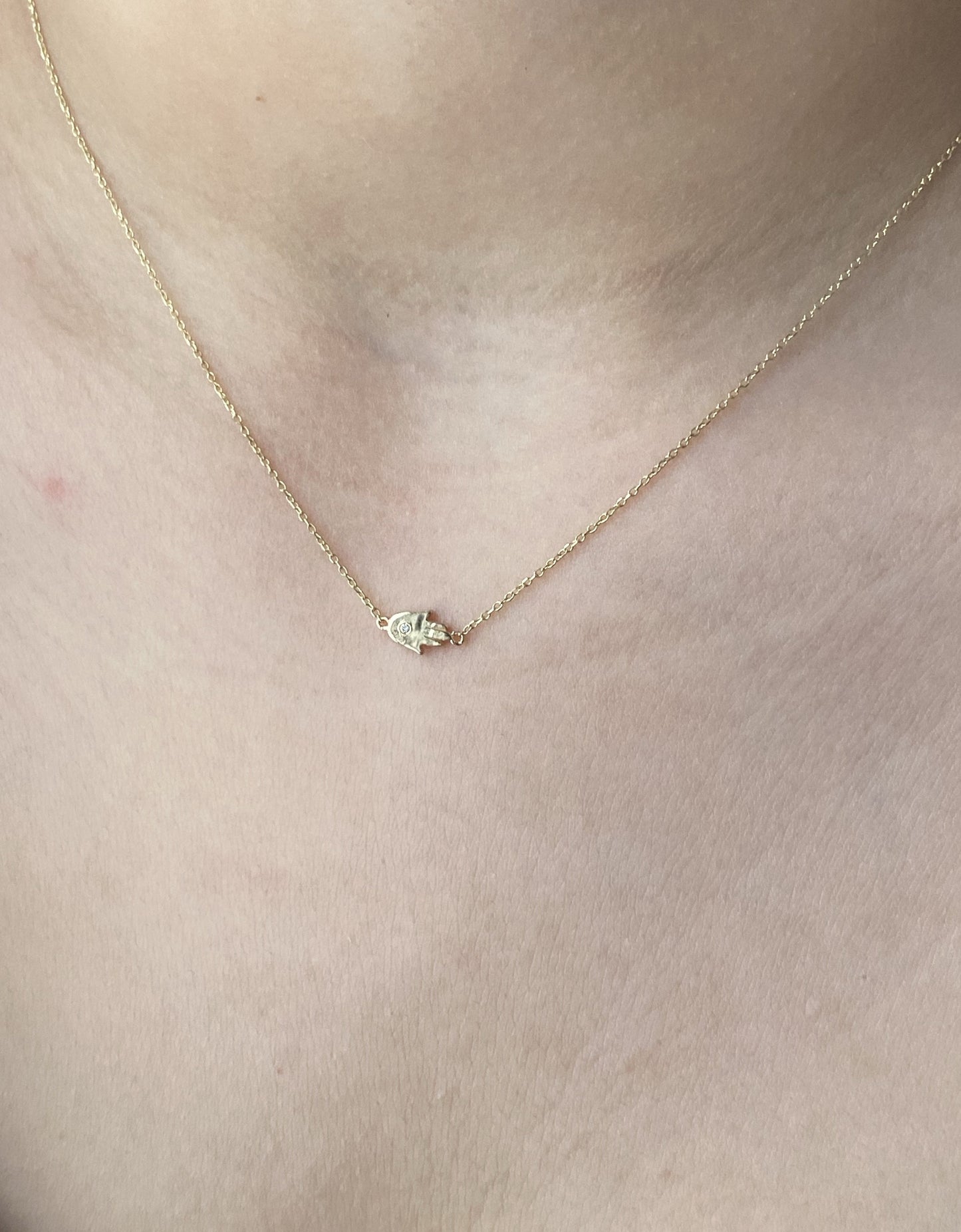 14K Gold Diamond Hamsa Necklace