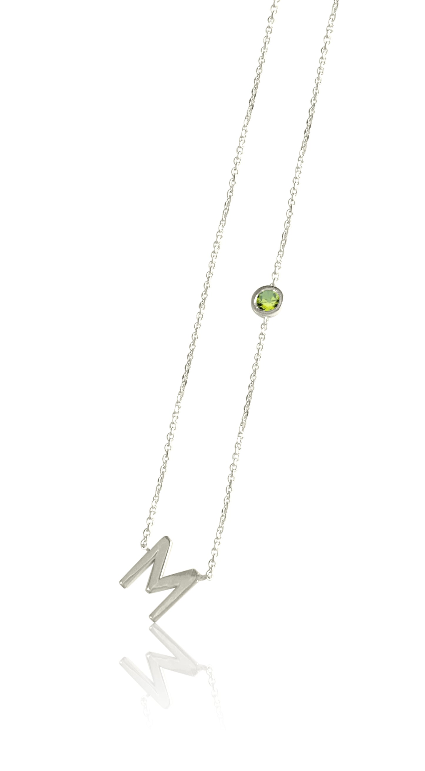 14KT Gold Initial & Birthstone Necklace