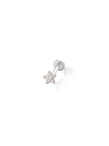14K Gold Push Flat Back Mini Diamond Flower Earring