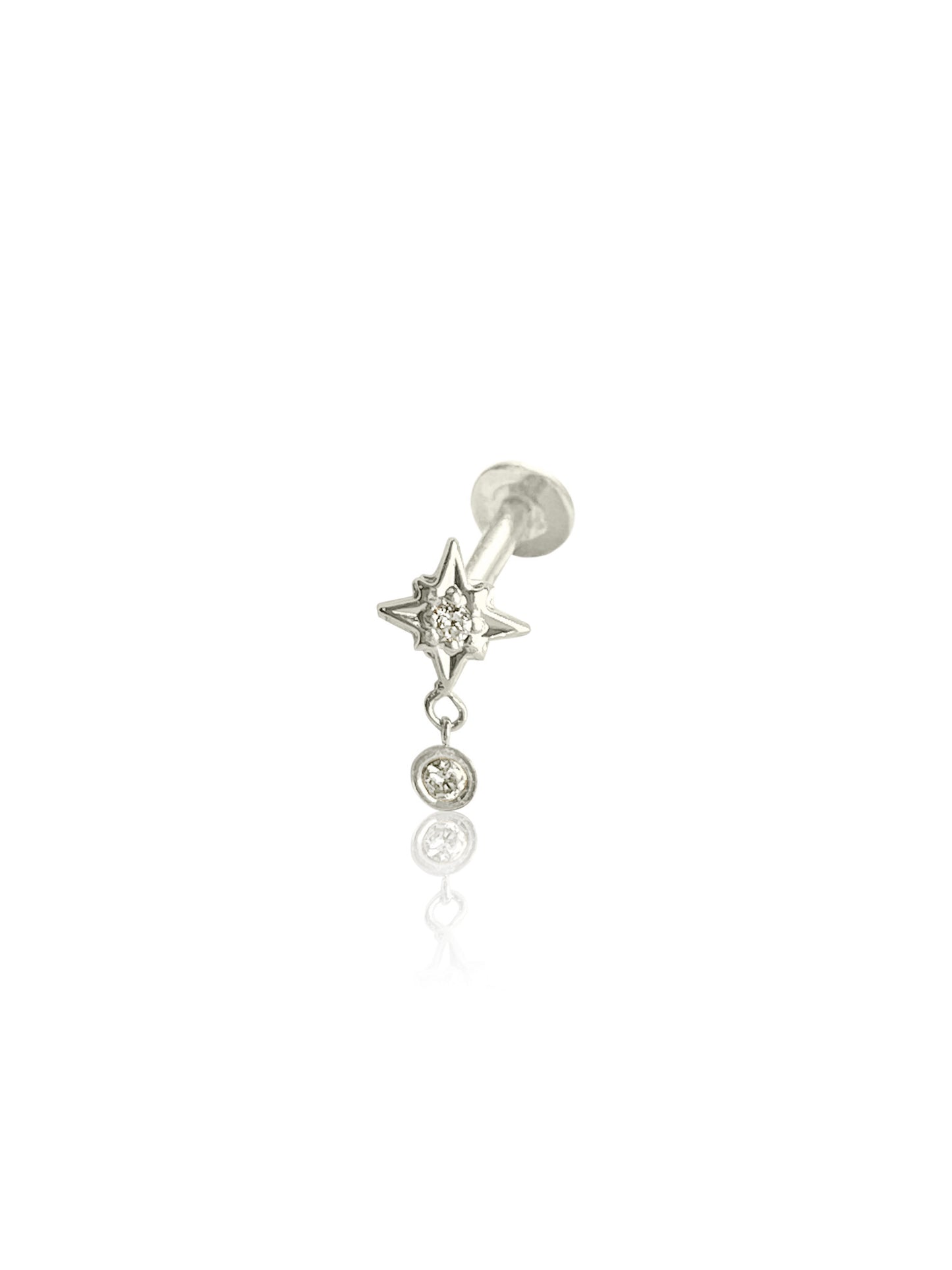 14K Gold Push Flat Back Mini Dangle Diamond Star Earring