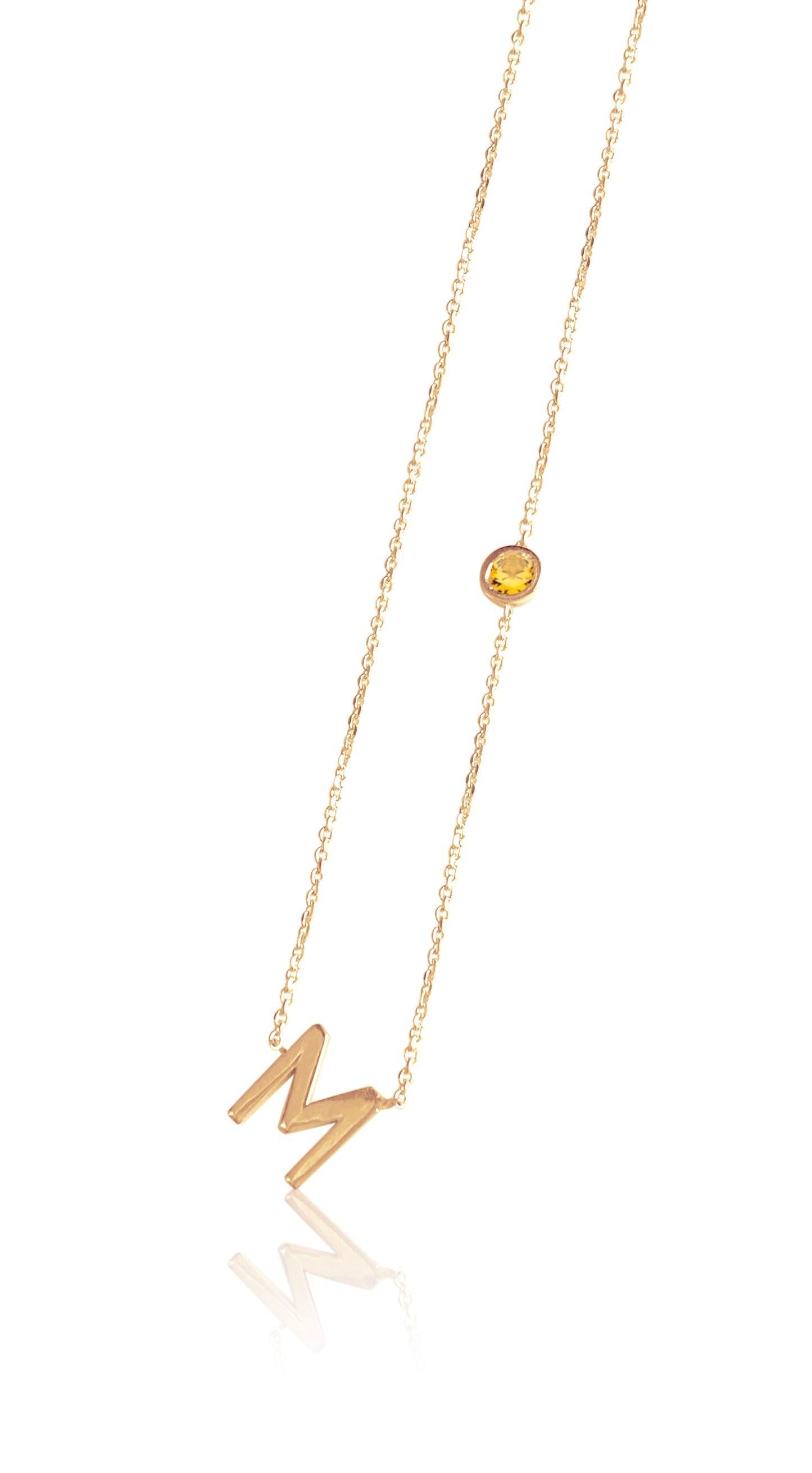 14KT Gold Initial & Birthstone Necklace