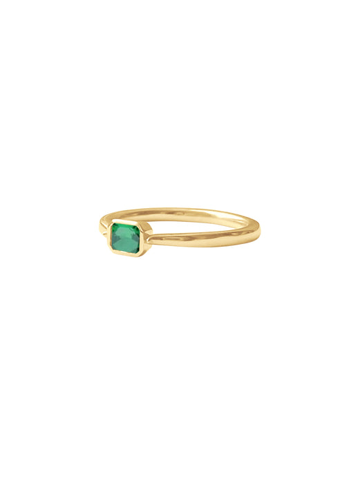 14k Gold Emerald Cut, Birthstone Ring