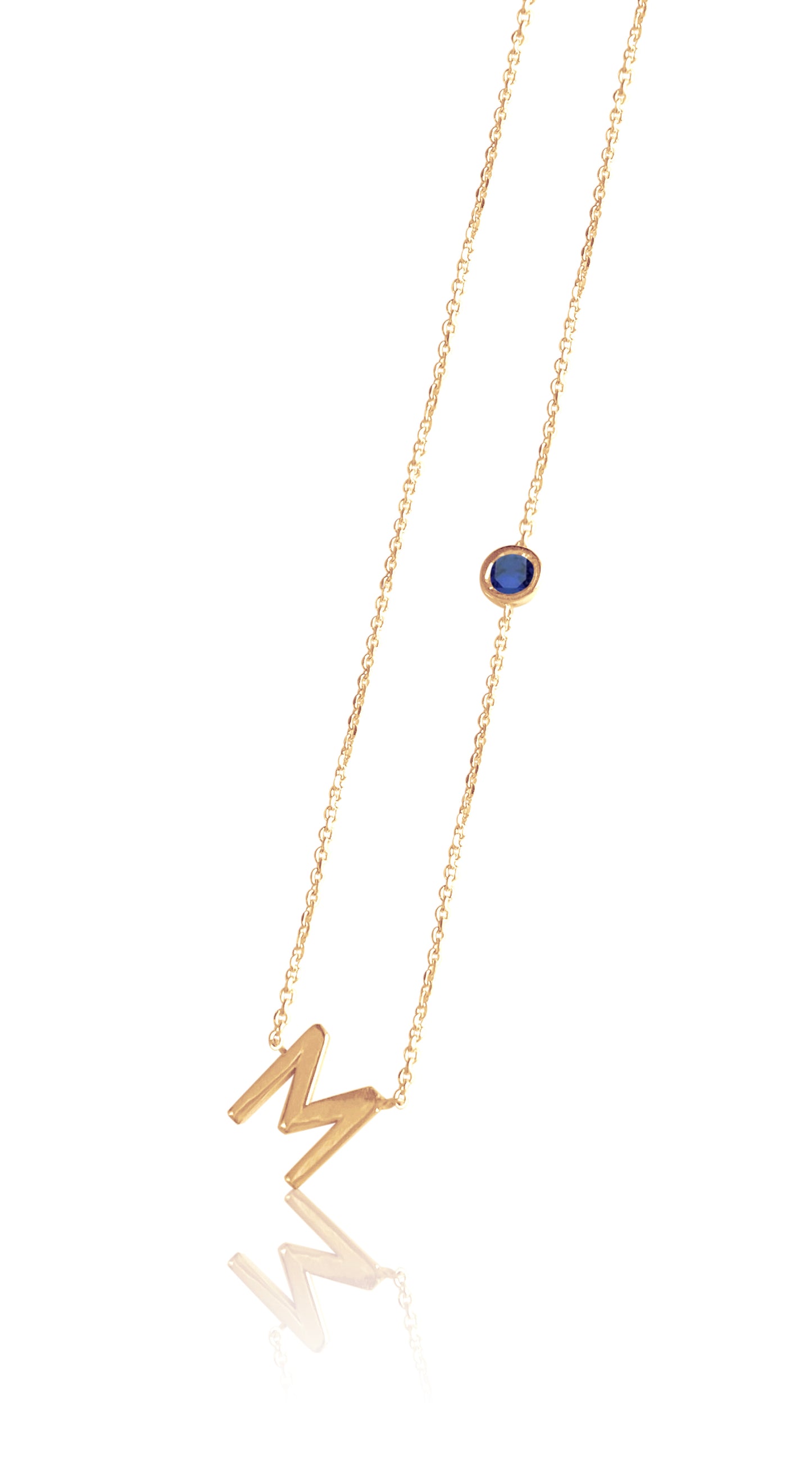 14KT Gold Initial & Birthstone Necklace