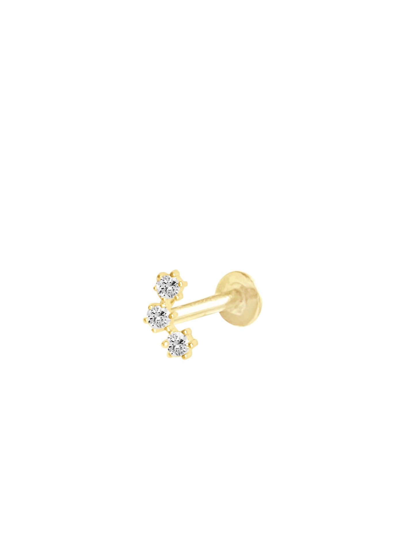 14K Gold Push Flat Back Three Diamond Earring