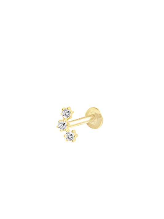 14K Gold Push Flat Back Three Diamond Earring
