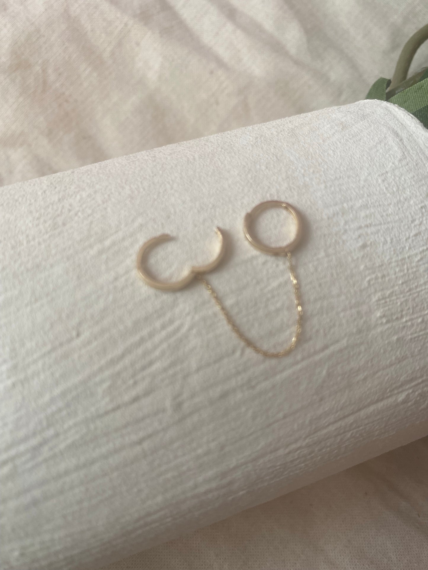 14KT Gold Double Huggie Chain Clicker Earring