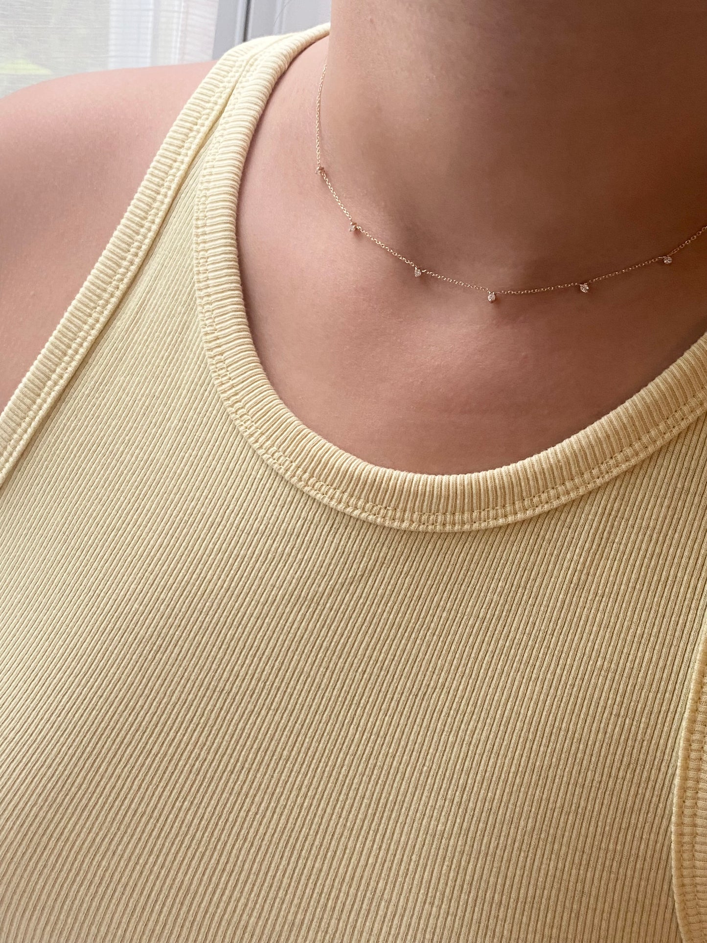 14k Gold Dangling Prong Mini Diamond Necklace