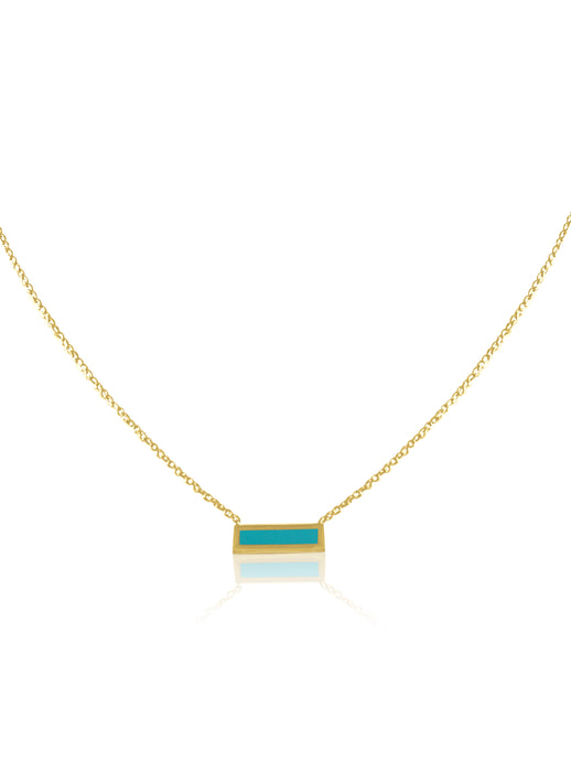14K Gold Turquoise/Mother Of Pearl Bar Necklace