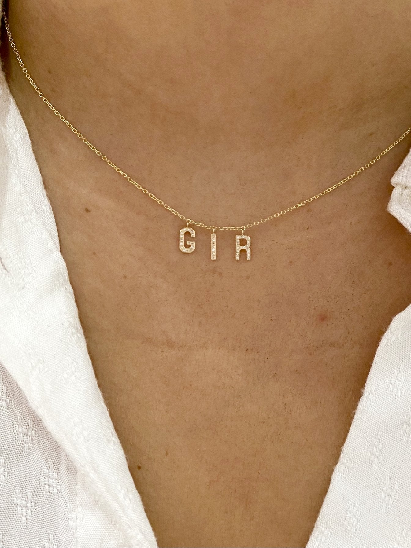 14KT Gold Micro Pave Diamond Initial Necklace
