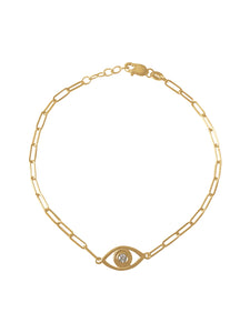 14k Gold Evil Eye Paper Clip Chain Diamond Bracelet