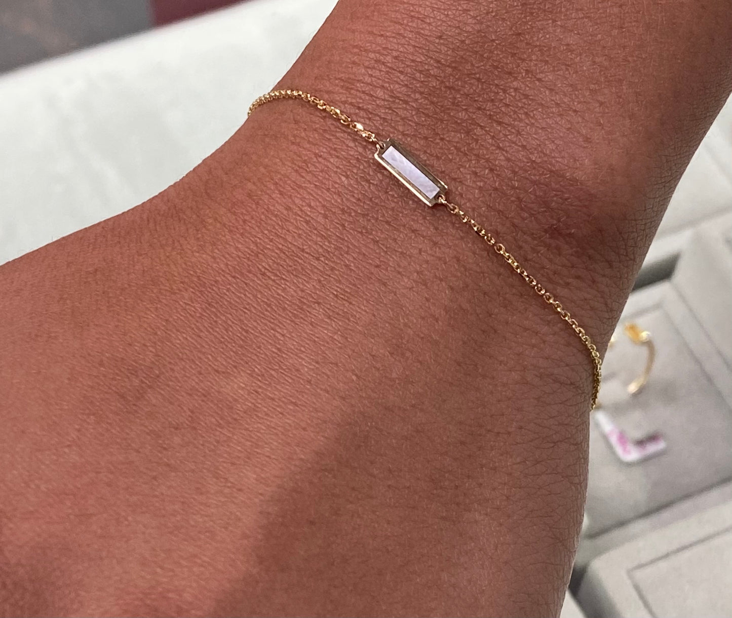14K Gold Turquoise/Mother Of Pearl Bar Bracelet