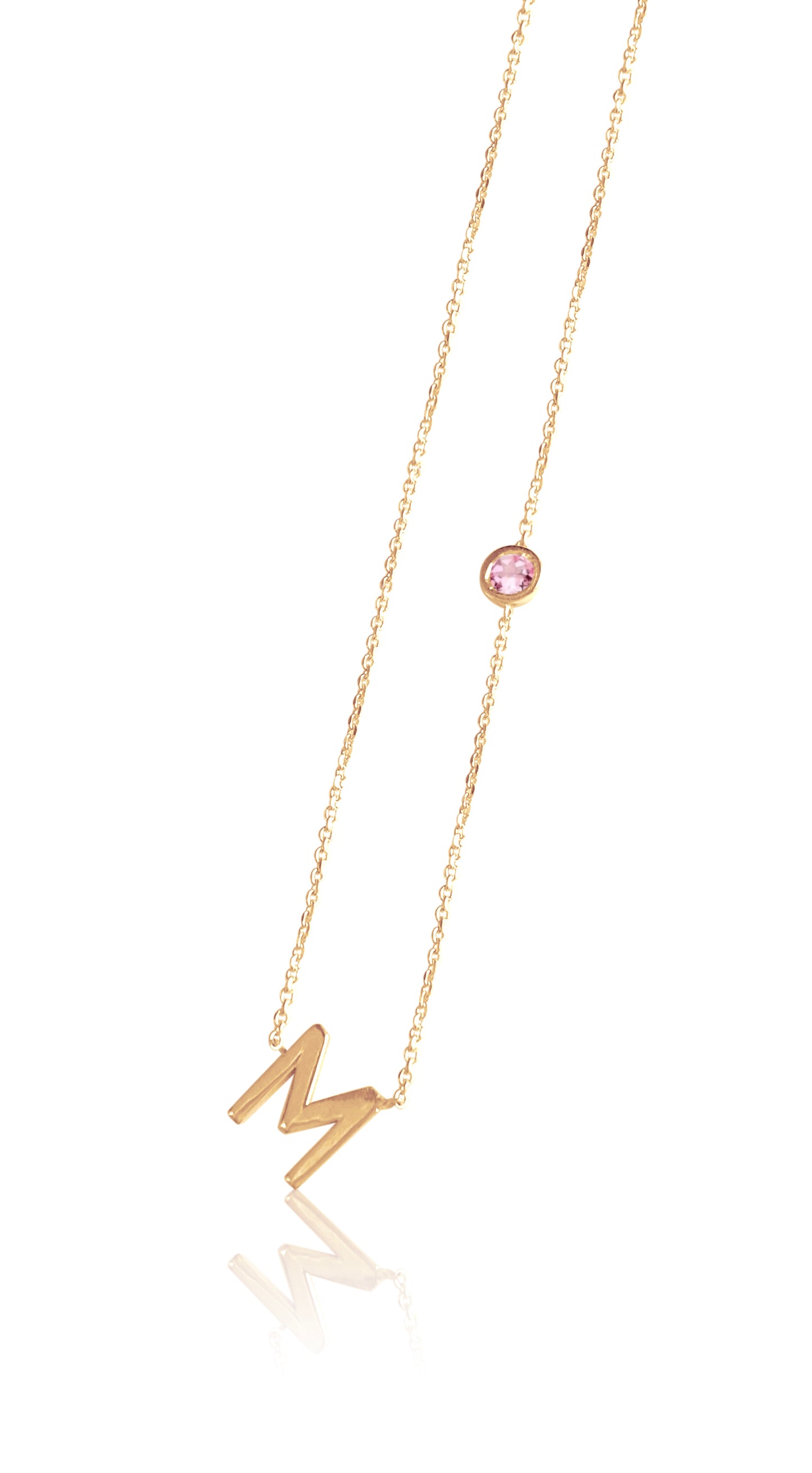 14KT Gold Initial & Birthstone Necklace