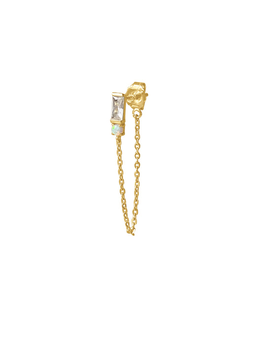 14k Gold White Topaz & Opal Chain Earring