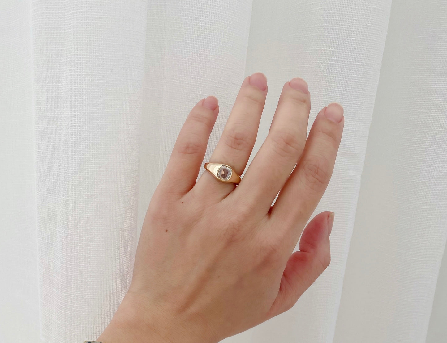 14K Gold Rose Cut Diamond Signet Ring