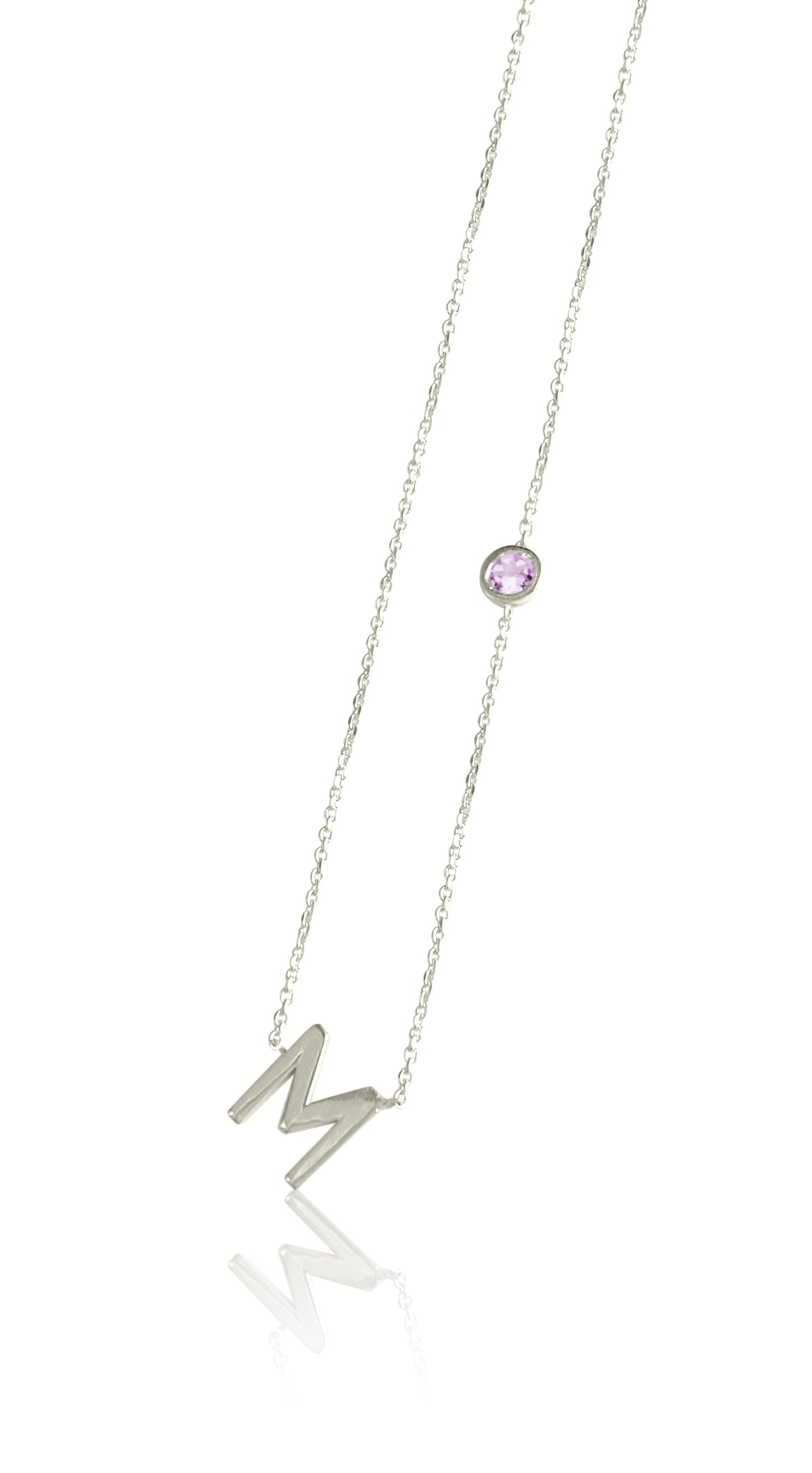 14KT Gold Initial & Birthstone Necklace