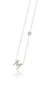 14KT Gold Initial & Birthstone Necklace