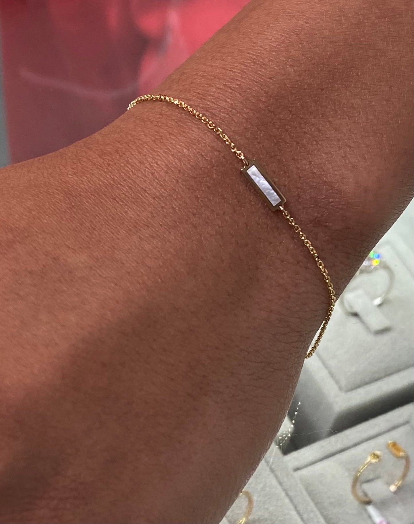 14K Gold Turquoise/Mother Of Pearl Bar Bracelet