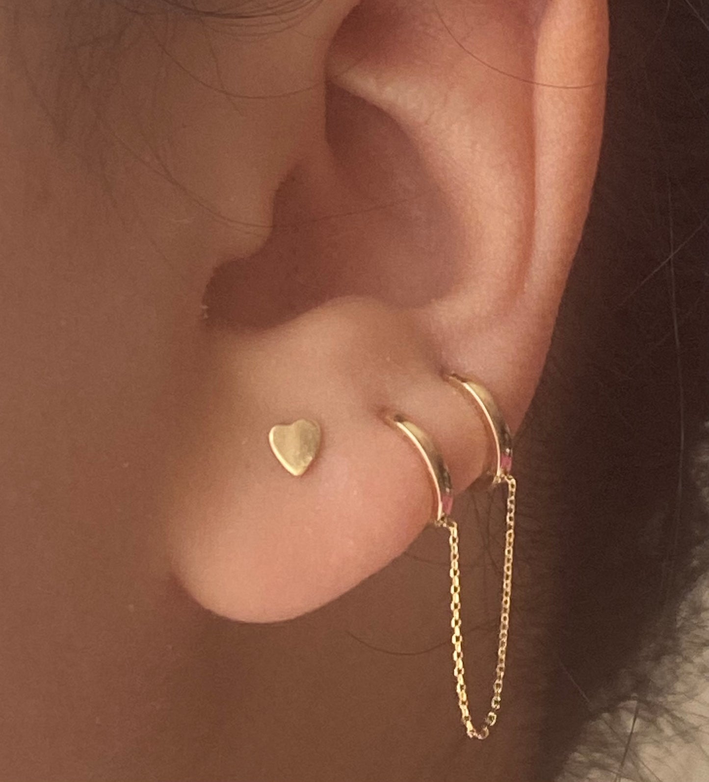 14KT Gold Double Huggie Chain Clicker Earring