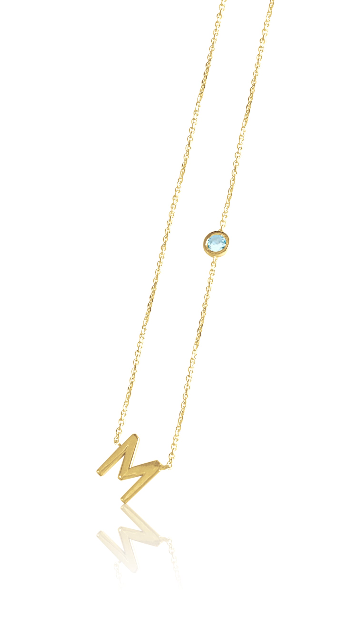 14KT Gold Initial & Birthstone Necklace