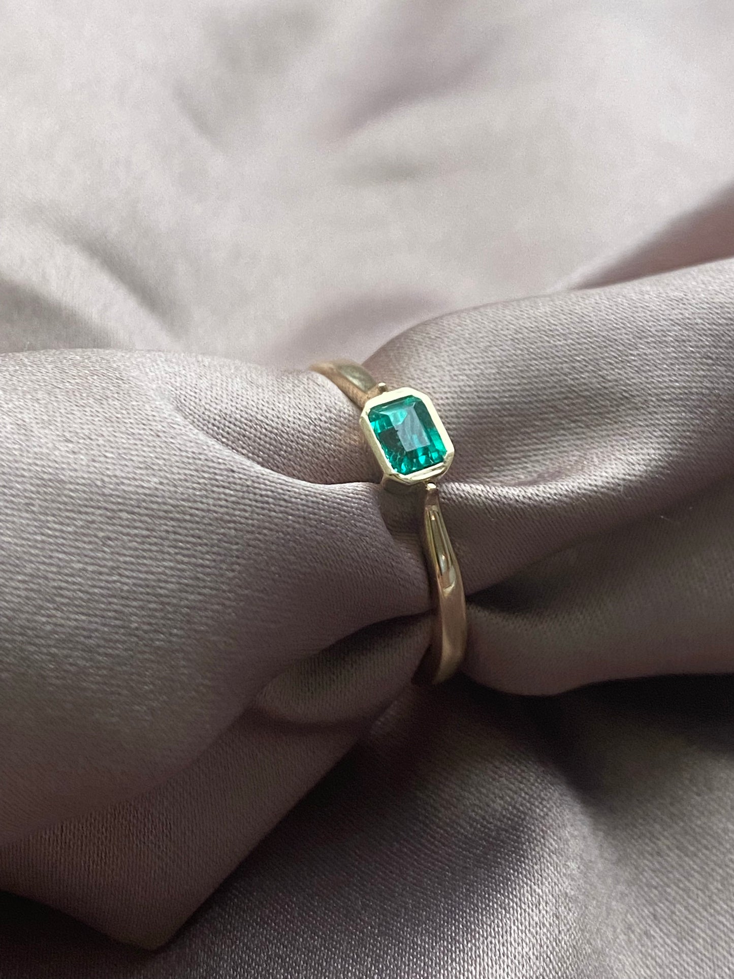14k Gold Emerald Cut, Birthstone Ring