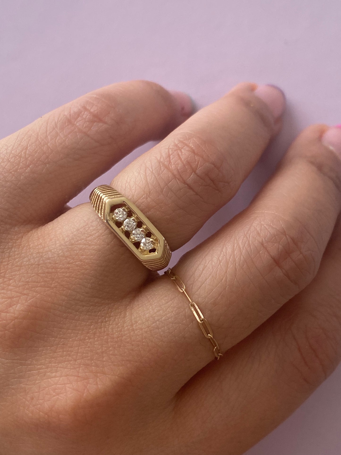 14k Solid Gold Mirror Diamond Ring
