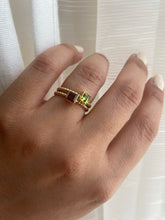 14k Gold Garnet/Peridot Square Bezel Ring