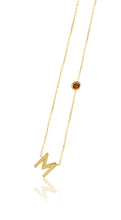 14KT Gold Initial & Birthstone Necklace