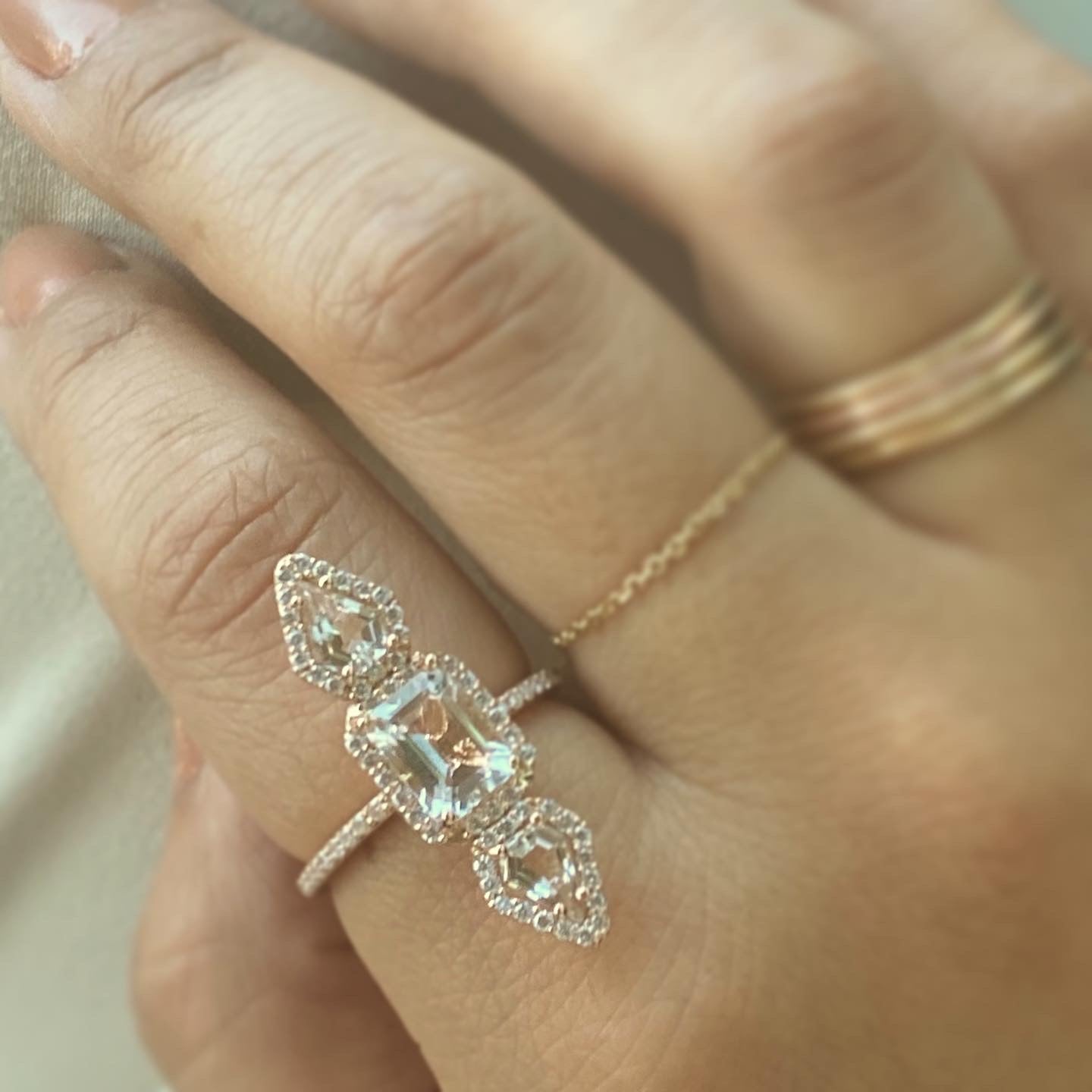 14k Gold Diamond & White Topaz, Tara Ring