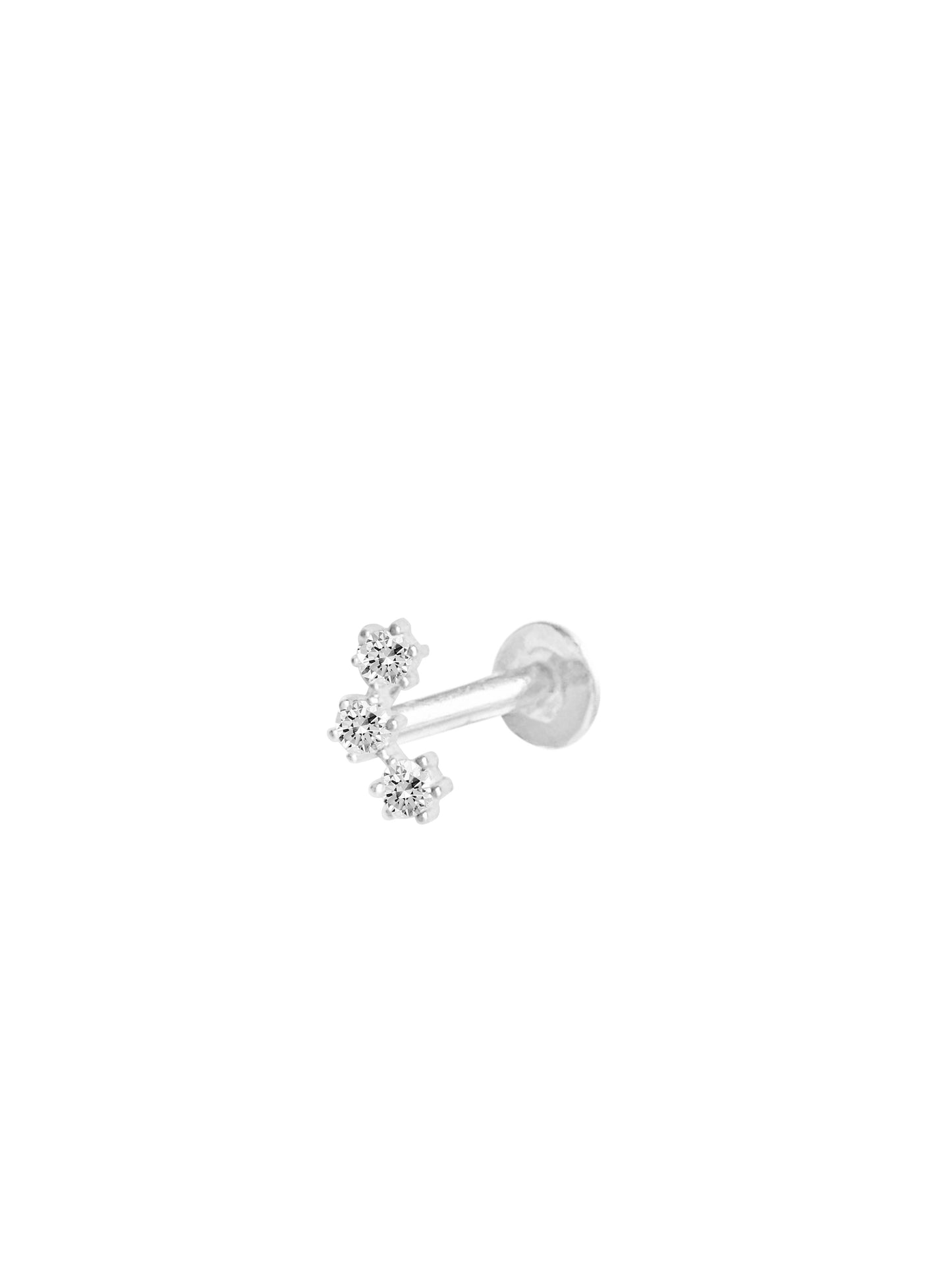 14K Gold Push Flat Back Three Diamond Earring