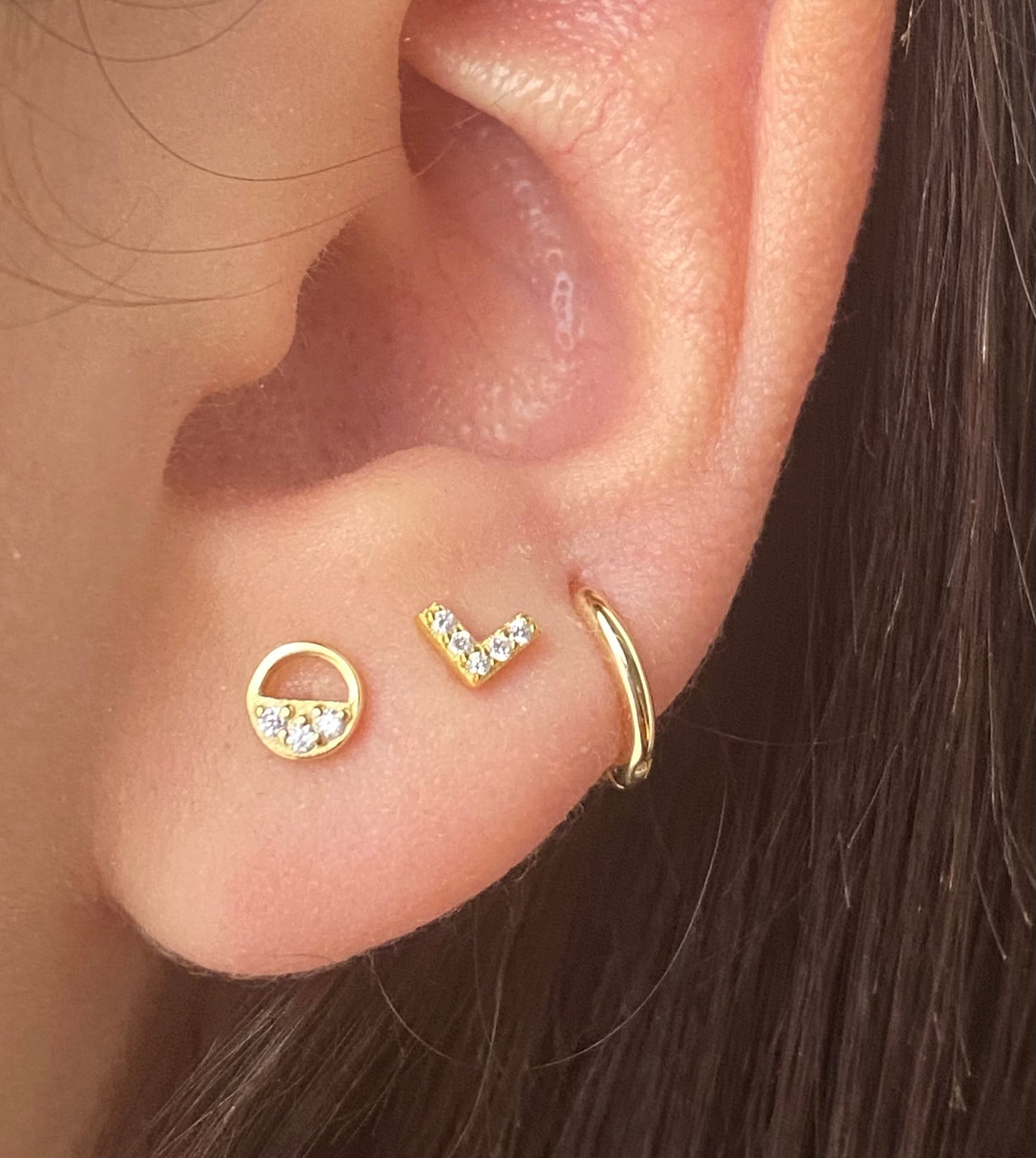 14K Gold Push Flat Back Diamond V Shape Earring