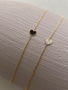 14K Gold Heart Onyx/ Mother of Pearl Bracelet