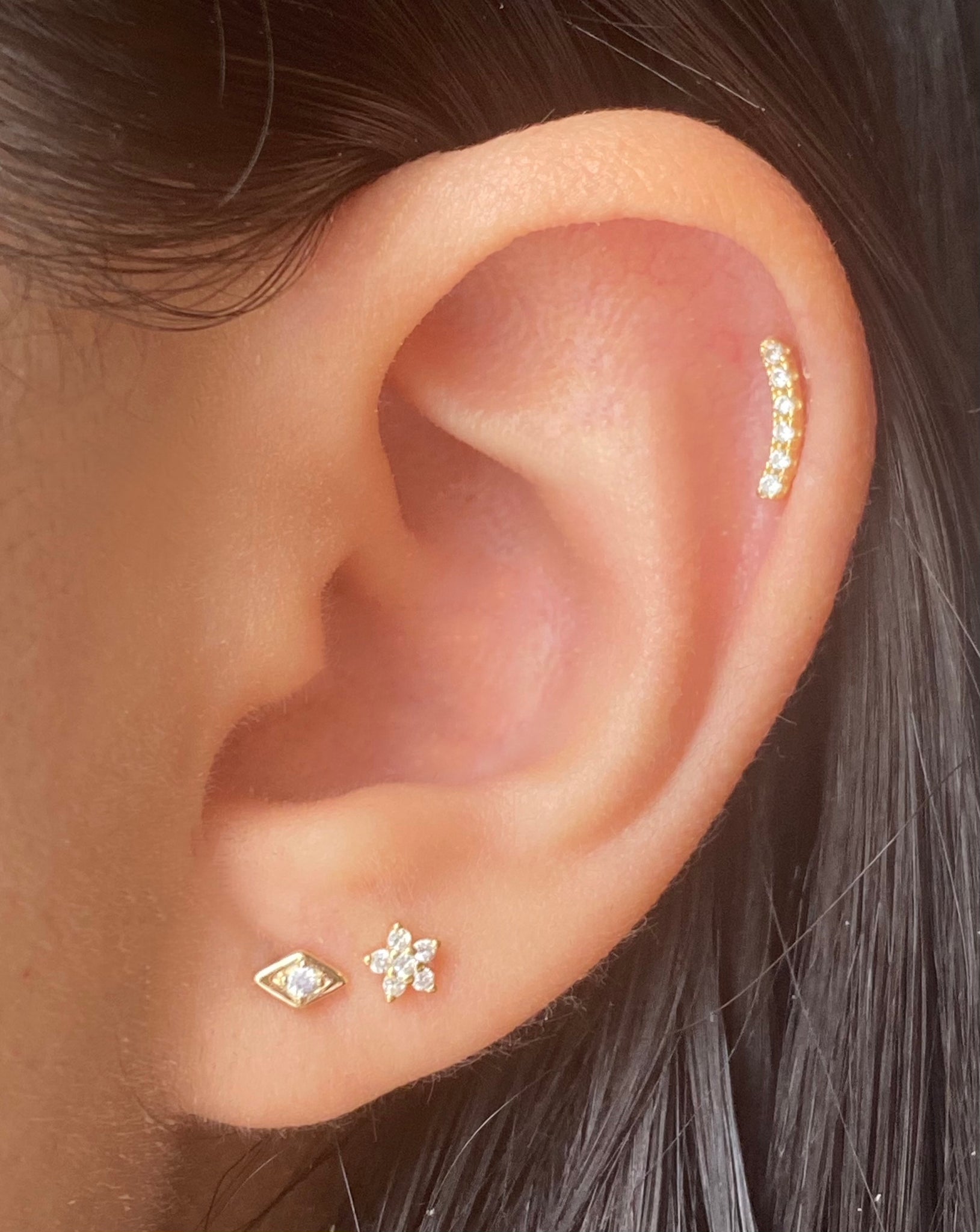 14K Gold Push Flat Back Diamond Curved Bar Earring – KEILA