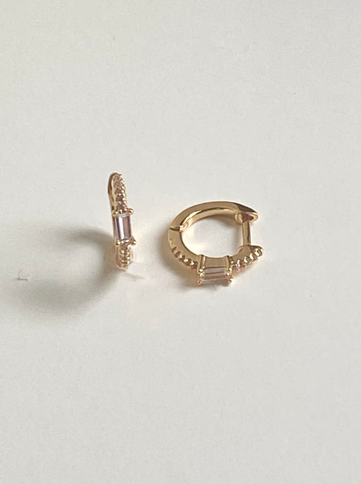 18K Gold Filled Baguette CZ Clicker Earrings
