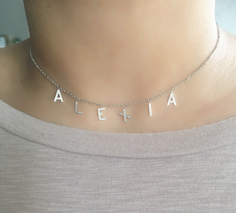 14KT Gold Micro Pave Diamond Initial Necklace
