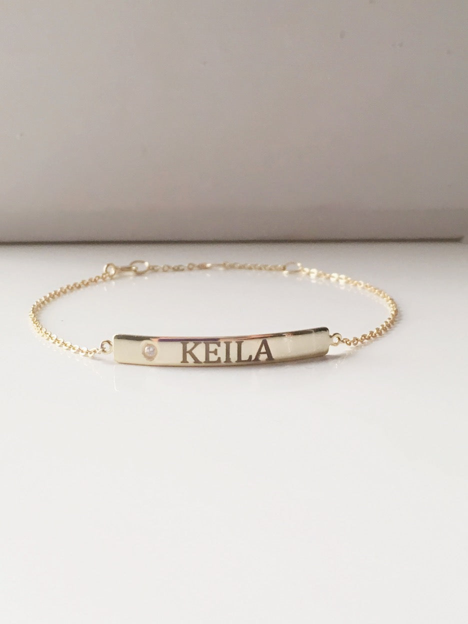 14K Diamond Engravable ID Bracelet