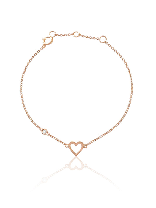 14K Heart & Diamond Bezel  Bracelet