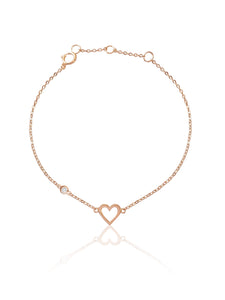 14K Heart & Diamond Bezel  Bracelet