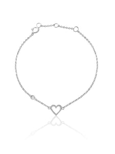 14K Heart & Diamond Bezel  Bracelet
