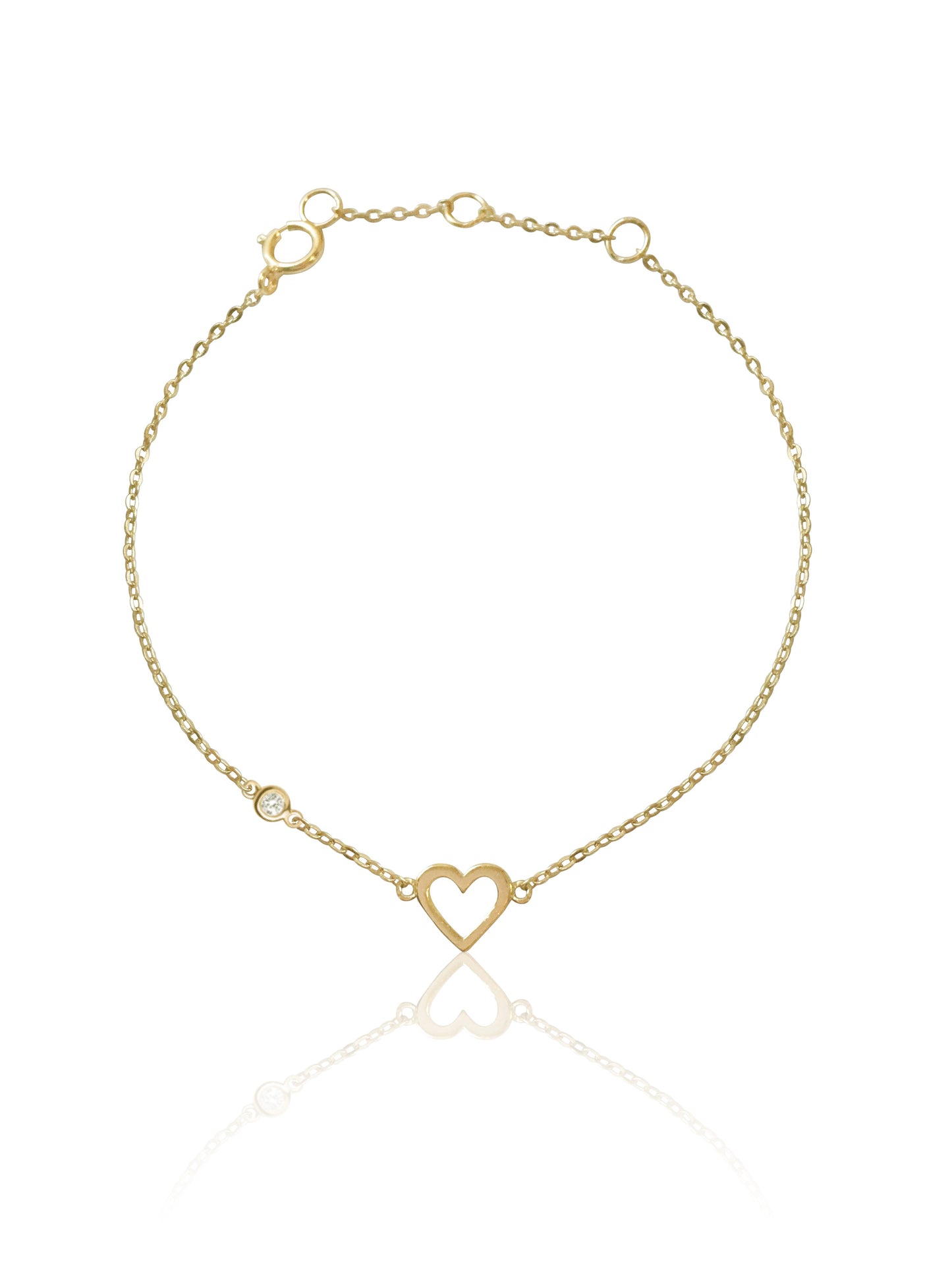 14K Heart & Diamond Bezel  Bracelet